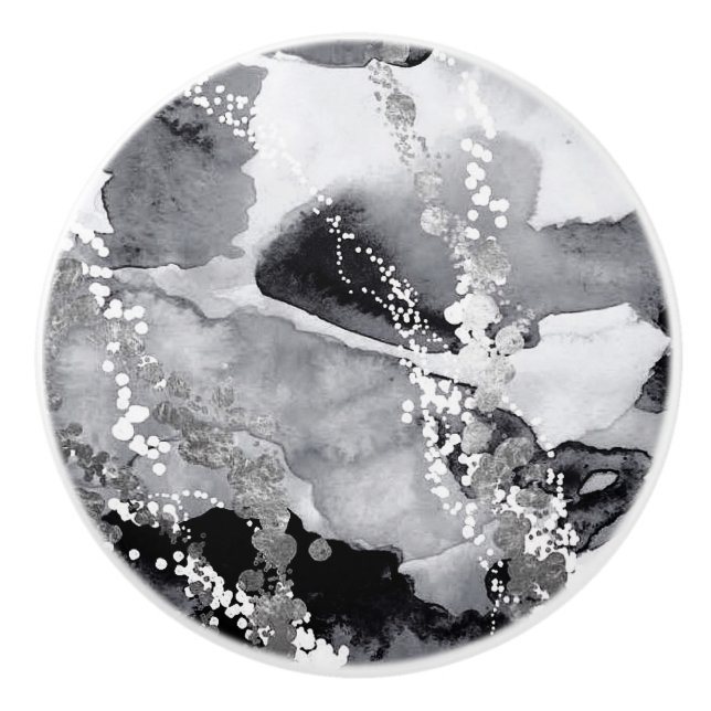 Svart, vit och grått keramiskt dragknapp knopp (Framsidan)