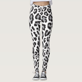 Svart, vit och Grått Leopard Skriv ut Leggings