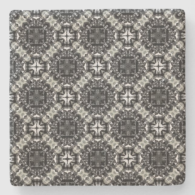 Svart, vit och Grått Ruffled Mandalas Mönster Stenunderlägg (Framsidan)