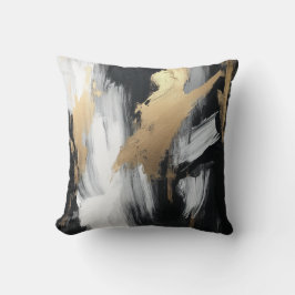 Svart, Vit och Guld Abstrakt för pennstreck Kudde