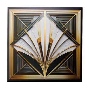 Svart, vit och Guld Art Deco Ceramic Tile. Kakelplatta