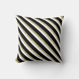 Svart, vit och Guld diagonal Rand Pillow Kudde