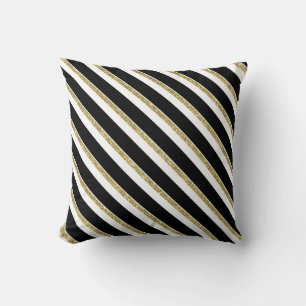 Svart, vit och Guld diagonal Rand Pillow Kudde