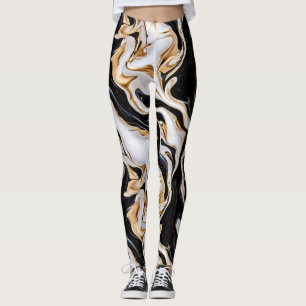 Svart, vit och Guld Marble Effect Ai Leggings