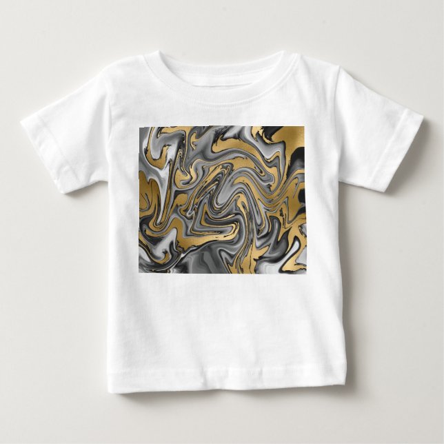 Svart, vit och Guld, marmorerad Abstrakt T Shirt (Framsida)