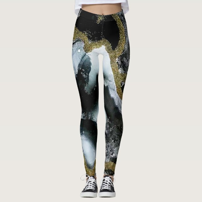 Svart, vit och Guld | Modern och Chic Leggings (Framsida)