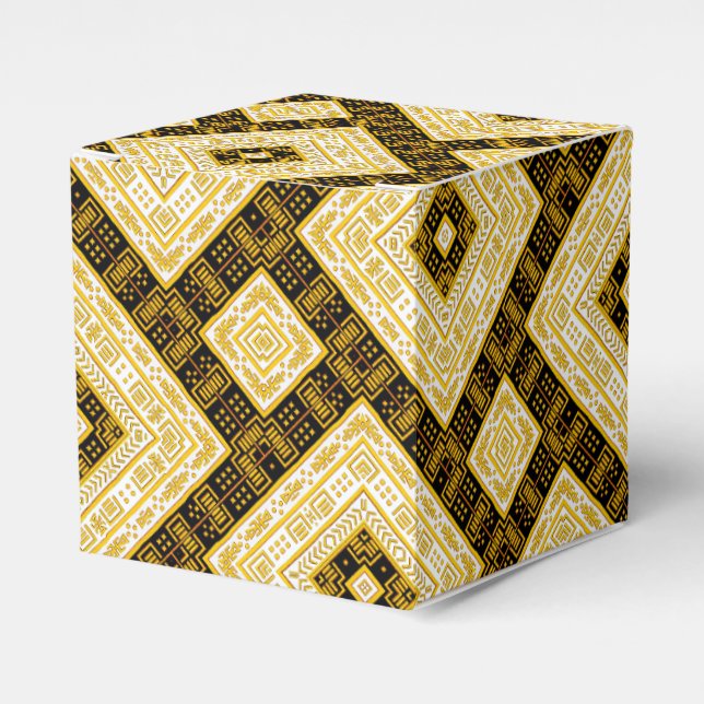 Svart, vit och guld ornamental geometrisk mönster presentaskar (Framsidan Sidan)