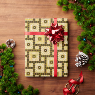 Svart, vit och guld ornamental geometrisk mönster presentpapper