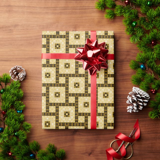 Svart, vit och guld ornamental geometrisk mönster presentpapper (Julgåva)