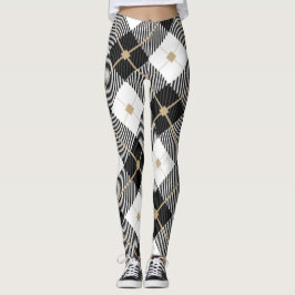 Svart Vit och Guld Plaid Leggings