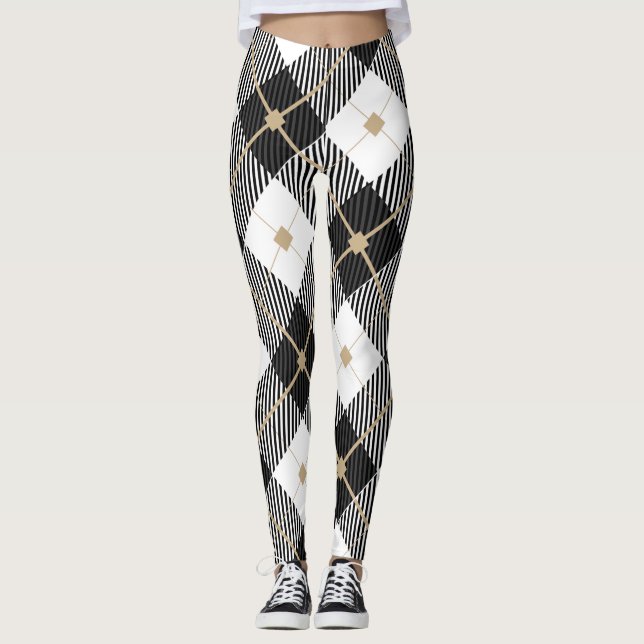 Svart Vit och Guld Plaid Leggings (Framsida)