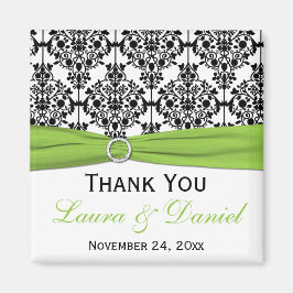 Svart, Vit, och Lime Damask Bröllopspresent Magnet