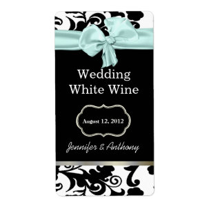 Svart, vit och Mint Damask Wedding Vin-etiketter Fraktsedel