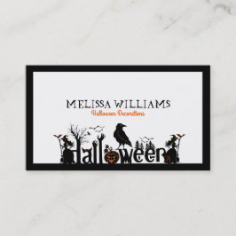 Svart vit och Orange Halloween-typografi Visitkort