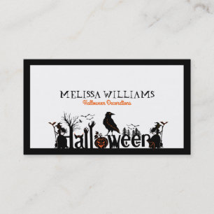 Svart vit och Orange Halloween-typografi Visitkort