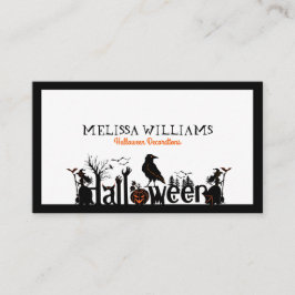 Svart vit och Orange Halloween-typografi Visitkort