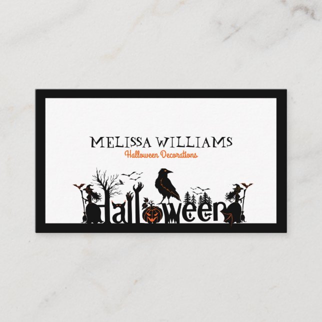 Svart vit och Orange Halloween-typografi Visitkort (Framsida)