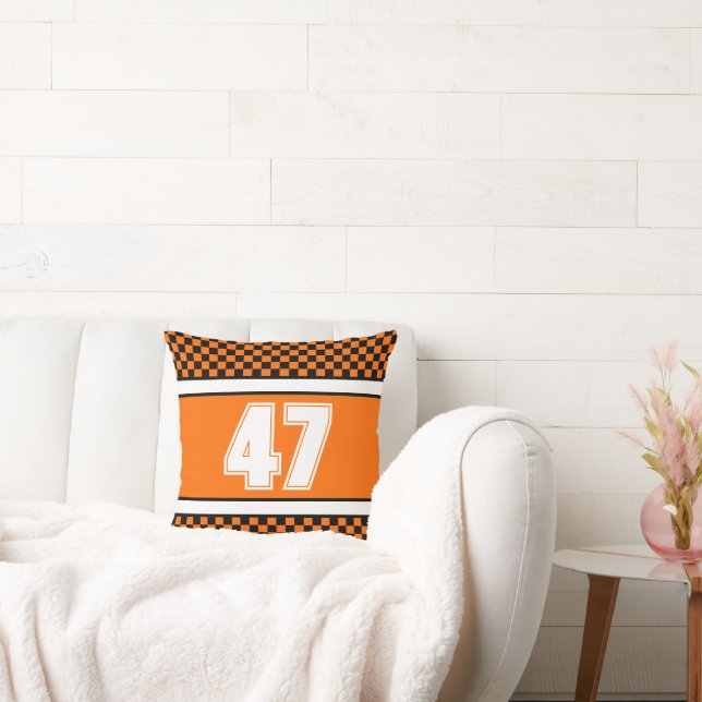 Svart vit- och Orange-kontrolltorg Kudde (Soffa)