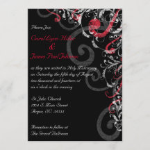 Svart, vit och röd bröllopinbjudan