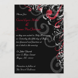 Svart, vit och röd bröllopinbjudan inbjudningar