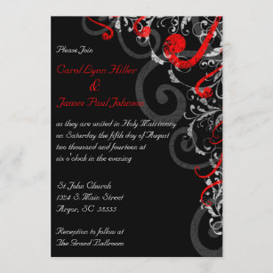 Svart, vit och röd bröllopinbjudan inbjudningar
