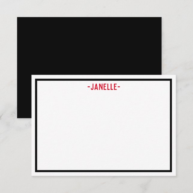 Svart, vit och röd Personlig - platta anteckningsk Inbjudningar (Fram/baksida)