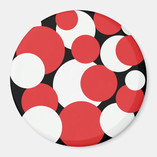 Svart, vit och röd Polka dots Magnet (Framsidan)
