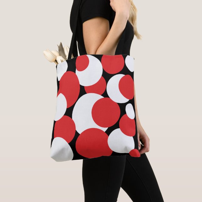 Svart, vit och röd Polka dots Tygkasse (Närbild)