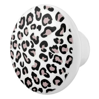 Svart, vit och rosa leopard, tryckt keramisk knopp