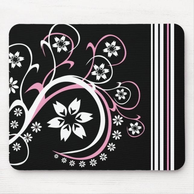 Svart, vit och Rosa Mousepad Musmatta (Framsidan)