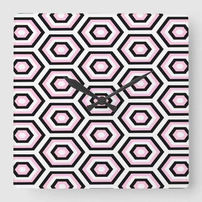 Svart, vit och Rosa Octagon Fyrkantig Klocka (Framsida)