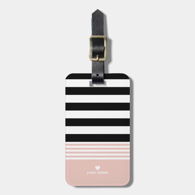 Svart, vit och Rosa Personlig med stripe Bagagebricka (Vertikal Framsida)