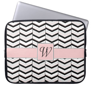 Svart Vit och Röslig Chevron Laptopsleeve Laptop Sleeve