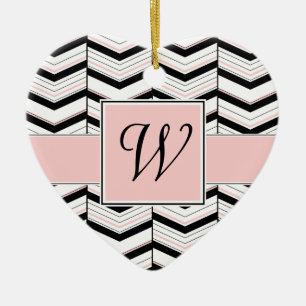Svart Vit och Röslig Chevron-ornament Julgransprydnad Keramik