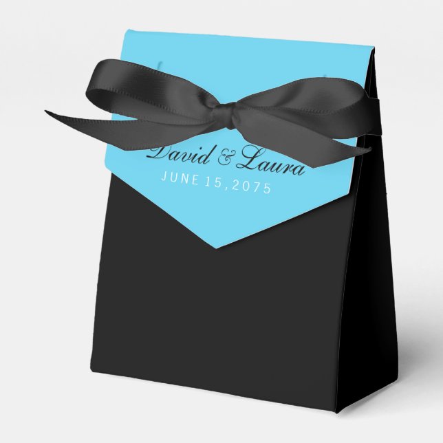 Svart Vit och Teal Blå Bröllop Presentaskar (Framsidan Sidan)