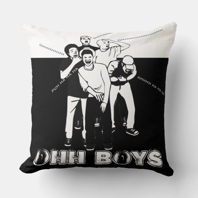 Svart vit OHH BOYS Crack Up Laughing Kudde (Framsida)