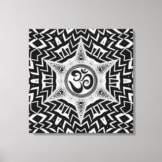 Svart+Vit Om Star Trip Mandala Canvas (Framsida)