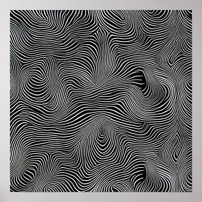 Svart-vit Op Art-virvelmönster Poster (Framsidan)