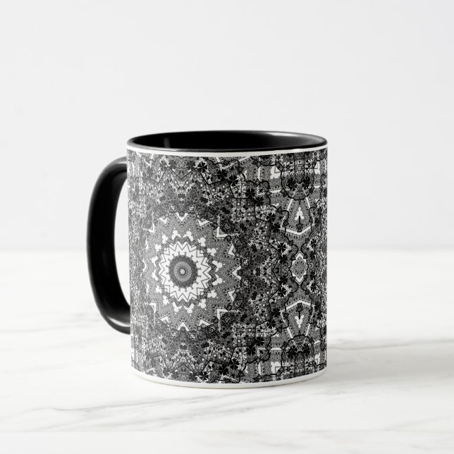 Svart vit  , öppen, mandala mugg (Framsida vänster)