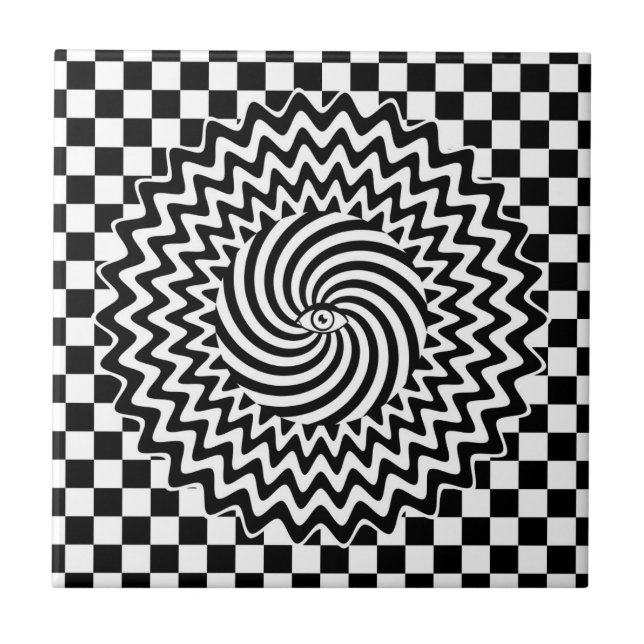 Svart-vit optisk illusion psykedelisk  kakelplatta (Framsidan)