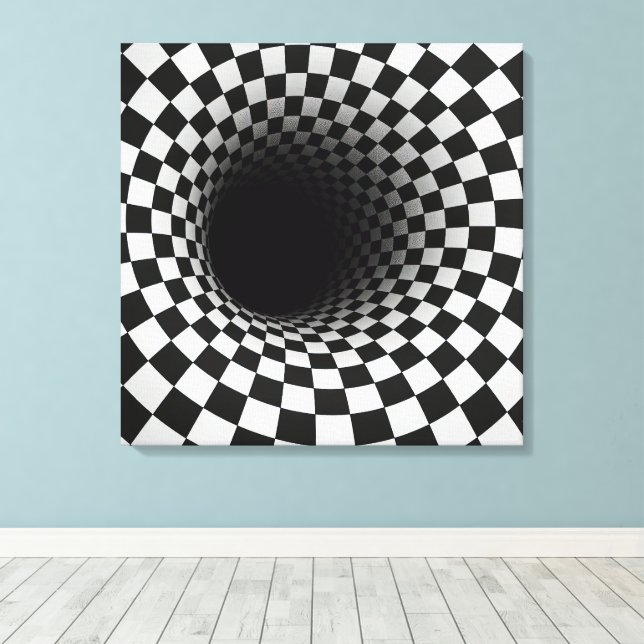 Svart-vit optisk illusions-tunnel canvastryck (Insitu (trägolv))