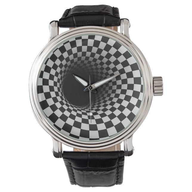 Svart-vit optisk illusionstunnel armbandsur (Framsida)