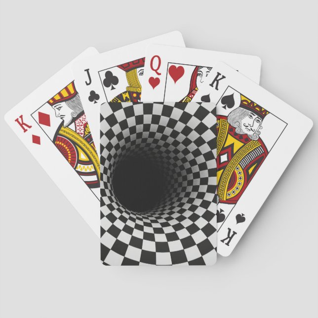 Svart-vit optisk illusionstunnel casinokort (Baksidan)