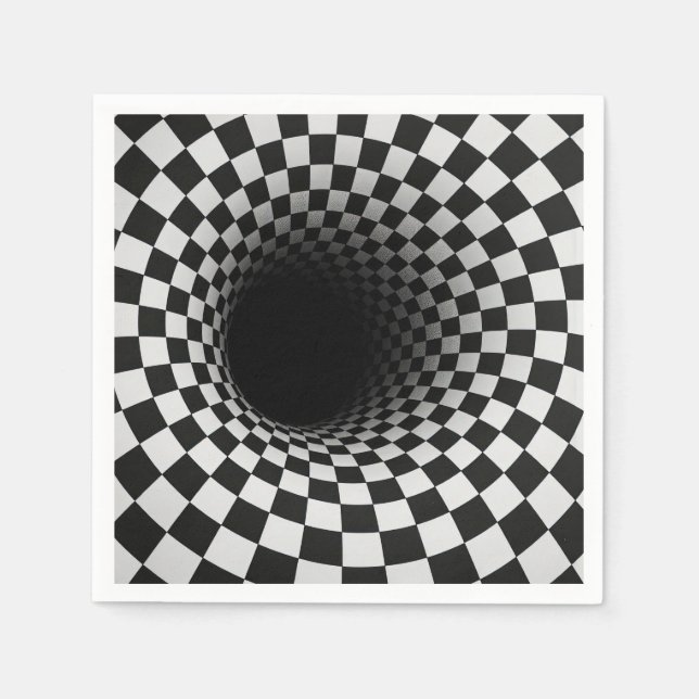 Svart-vit optisk illusionstunnel pappersservett (Framsidan)