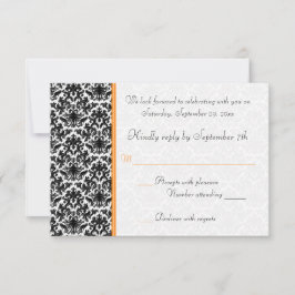 Svart, vit, orange Damask RSVP-kort Inbjudningar