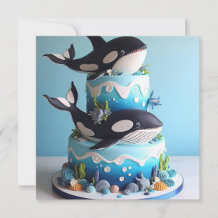 SVART & VIT ORCA VALCAKE FÖDELSEDAGSTÄRTA INBJUDNINGAR