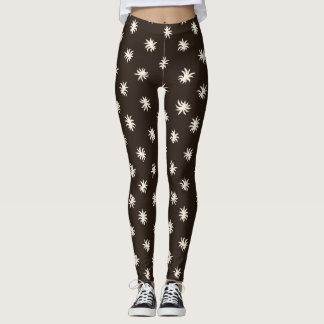 Svart & Vit Organisk Gnistrande Blommönster Leggings