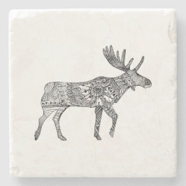 Svart & Vit Ornamental Gående Älg Silhuett Stenunderlägg