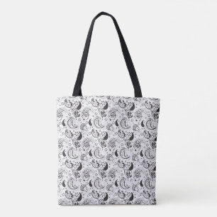 Svart Vit Paisley Designer Handväska Tygkasse