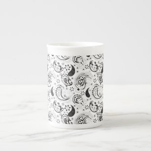 Svart & vit paisley-mönster – Elegant textilkonst Benporslin Mugg